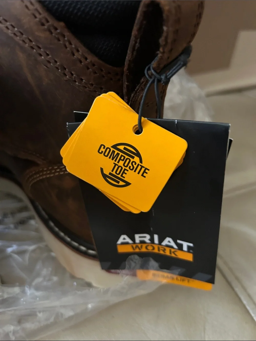 Men’s Ariat Brown Leather Lace-Up Work Boots, composite toe, Size 8, New in box